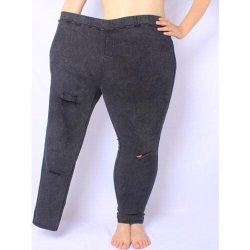 Plus Size M-5XL Summer Hole Ripped Jeans Women Jeggings Cool Denim High Waist Skinny Jeans Pants Pencil Trousers Black