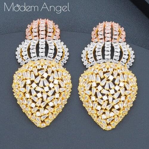 ModemAngel Luxury Trendy Luxury Geometric CZ Cubic Zircon Nigeria Earrings for Women Wedding Earrings pendientes mujer moda
