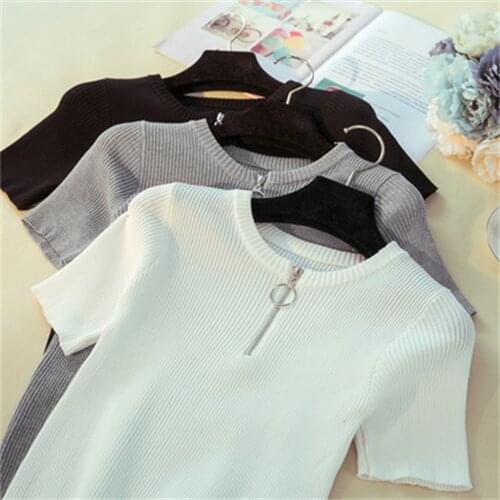 2021 Ladies Korean Women Sweaters And Pullovers Knitted Sweater Summer Tops For Women Fashion Zipper O Neck White Top H514