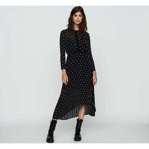 Fadan m family 18 autumn winter new irregular slim Pleated Dress Lady Style Embroidered Dress