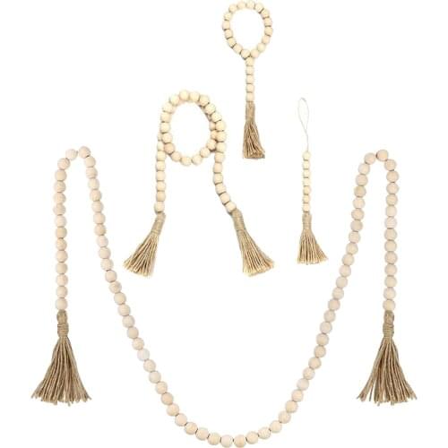 1 Pcs Wood Beads Garland with Tassels Rustic Style Wooden Bead Decoration Farmhouse Beads Hanging Garlands for Home Wall Decor