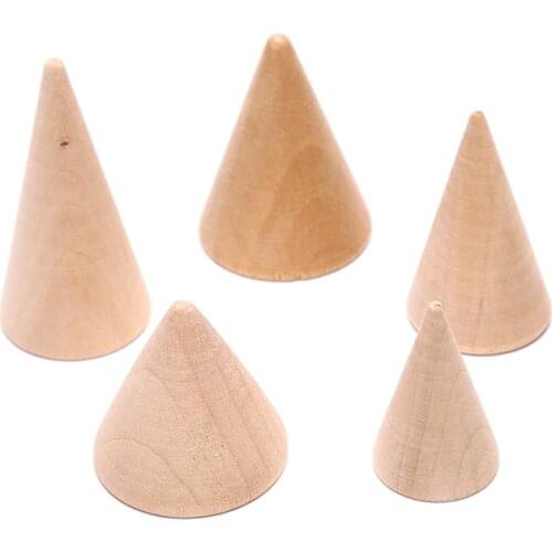 1Pcs Vintage Natural Unpainted Wood Finger Cone Ring Holder Jewelry Display Stand Organizer Storage Rack