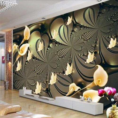 Wellyu Custom wallpaper 3d modern golden light lily butterfly TV background wall обои для стен в рулонах papel de parede обои