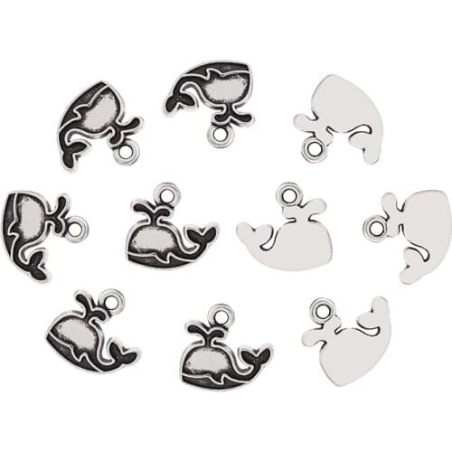 50 x Tibetan Silver Lovely Dolphin Whale Charms Animal Pendants for Jewelry Making DIY Handmade Accessories 13x12mm