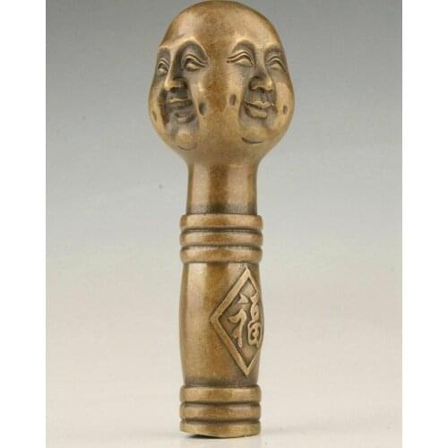 ANTIQUES BRONZE STATUE ERAWAN HEAD WALKING STICK HEAD HANDLE ACCESSORIE GIFT
