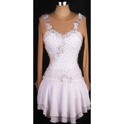 White figure skating dress Dance leotard crystal Figure Skating Leotards Dress Ballerina Dance white Gymnastic Costume B002