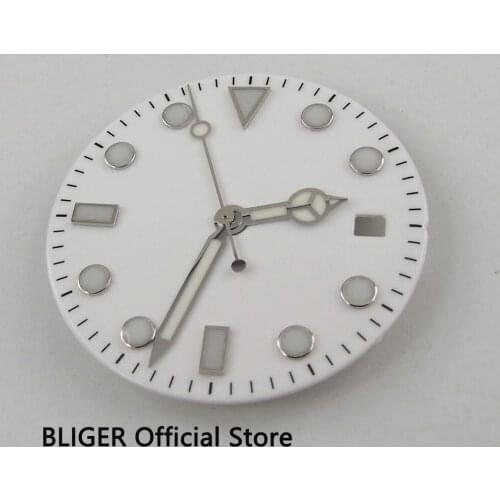 BLIGER 31.3MM White Sterile Dial Luminous Marks Watch Dial+Luminous Hands Fit For MIYOTA 8205 8215 Automatic Movement D21