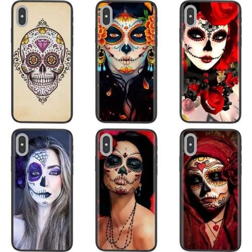 For Redmi K40 9C Nfc 9A 8A 7A K30S K30 Pro Plus 5G Top Dia De Los Muertos Sugar Floral Skull Black Funda Pretty Etui Luxury