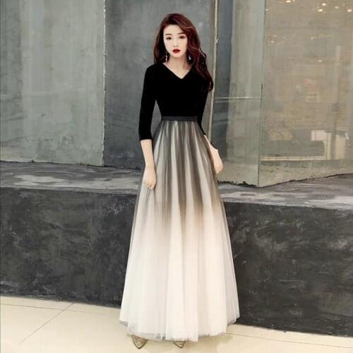 Elegant black O-neck Dress Gradient backless sequins Dress birthday party evening dress Women Formal Evening Dress Vestidos