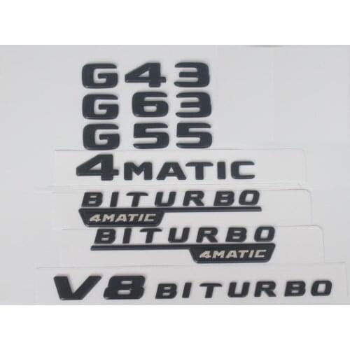 Flat Matte Black Rear Trunk Letters Badge Badges Emblem Emblems for Mercedes Benz G43 G63 G55 65 AMG V8 BITURBO 4MATIC 2017 2020