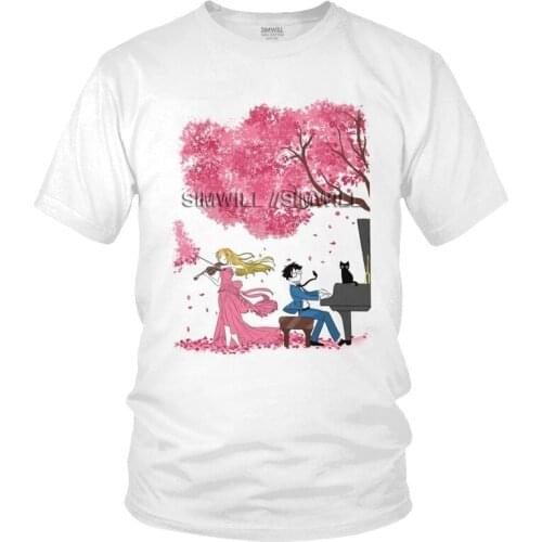 Your Lie In April T-shirt Men Graphic T Shirt Short Sleeve Cotton Manga Shigatsu wa Kimi no Uso Tshirt Cool Tees Tops