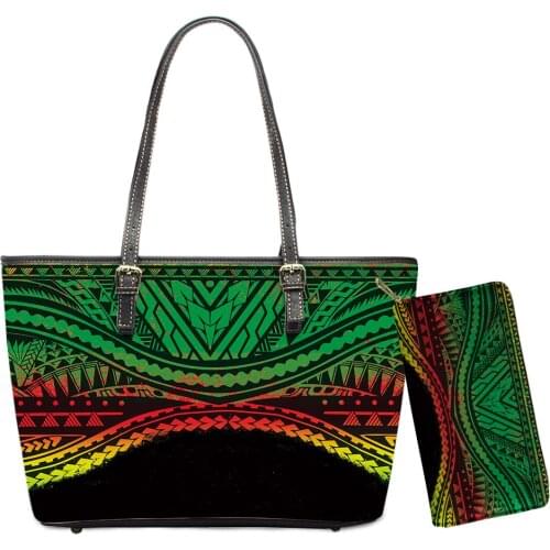 Hawaii Leather Handbags Set For Women Polynesian Large Shoulder Bag And Purse Polynesian Plumeria Casual Luxury Leather Handbags