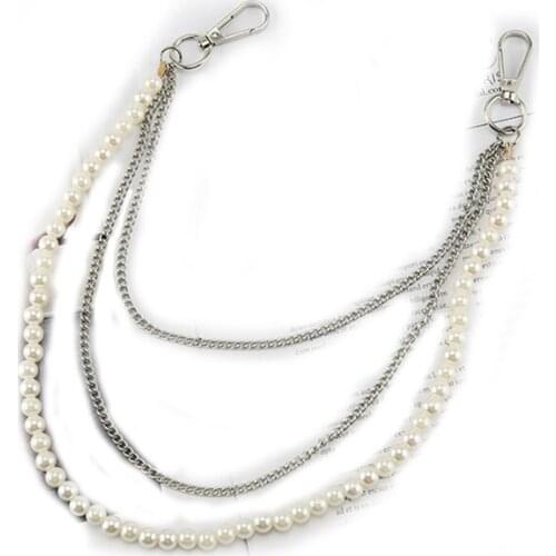 Hiphip Punk Rock Keychain for Women Fashion Pearl butterfly Metal Waist Chain ornaments Jeans trousers Pant decorative accessory
