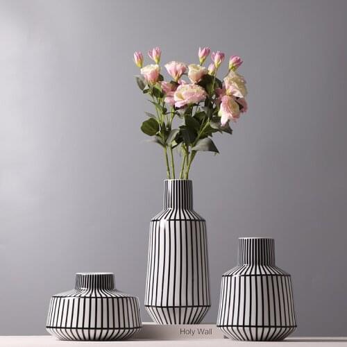Ceramic Vase Black and White Striped Geometric Flower Vase Flower Arrangement Hydroponic Living Room Furnishings Home Decoration