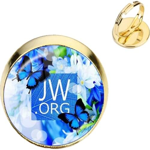 2020 New Arrival JW.ORG Golden-plated Rings Steampunk Jehovahs Witnesses Photo Glass Cabochon Rings Jewelry For Kids Gift