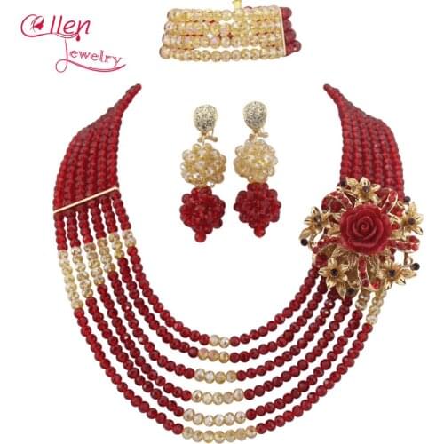 Amazing African Beads Jewelry Set Crystal Beads Necklace Set Nigerian Wedding bridal Jewelry Set for women E1032
