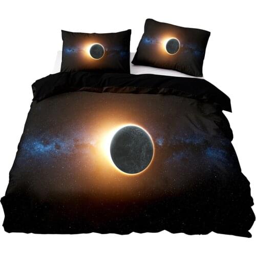 3D Total Solar Eclipse Pattern Bedding Set, 200×200 Duvet Cover Set With Pillowcase, 203×229 Quilt Cover,Black Blanket Cover