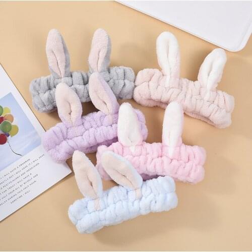 Coral Fleece Hair Band for Women Cute Rabbit Ears Headband Plush Makeup Face Wash Hairbands Soft Girls Headwrap Hair Accesories