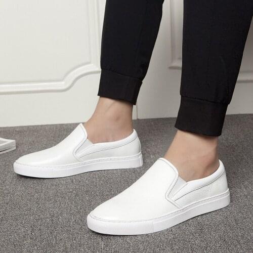 Mens Genuine Leather Shoes for Man Black White Loafer Men Casual Sneakers Korean Shoes Waterproof New Mens Fashion Sneakers