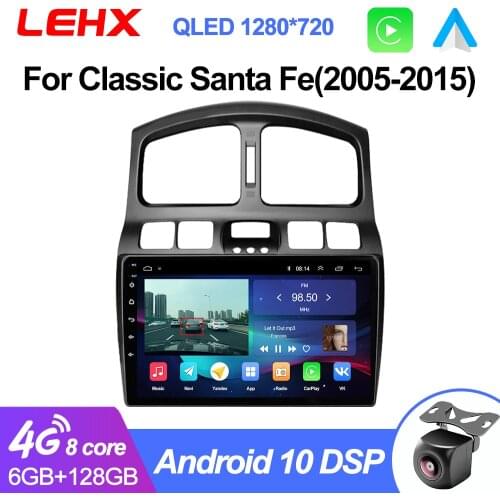 LEHX 9 Inch Android 9.0 2Din 2GB RAM Head Unit Radio For 2005 2006-2015 Hyundai Classic Santa Fe Car GPS Multimedia Player