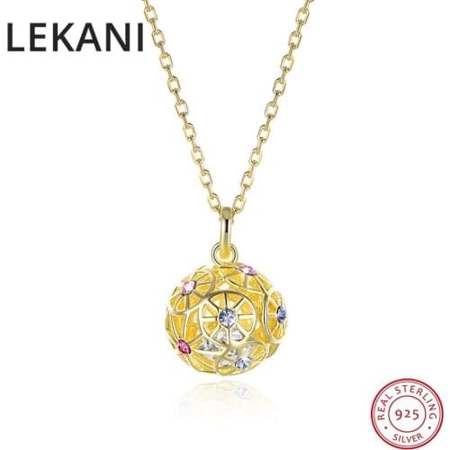 LEKANI Colorful Ball Pendant Necklaces Crystals From Swarovski 925 Sterling Silver Gold Plated Collars Fine Jewelry For Women