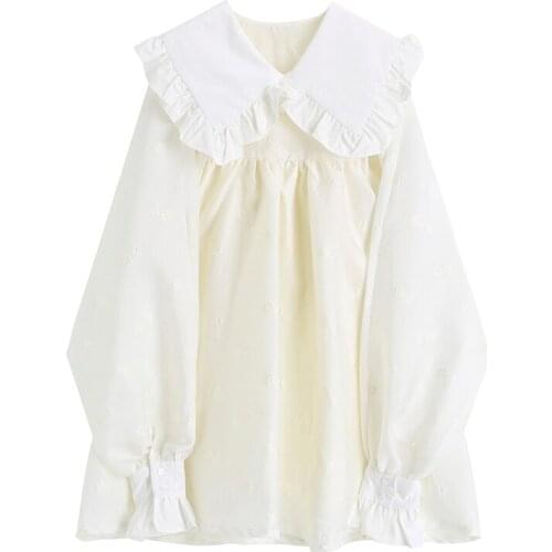 2021 Summer Autumn Girls Vestidos Women Casual Elegant Office Sweet Short Sleeve Floral Vest White Loose Slim Mini Shirt Dress