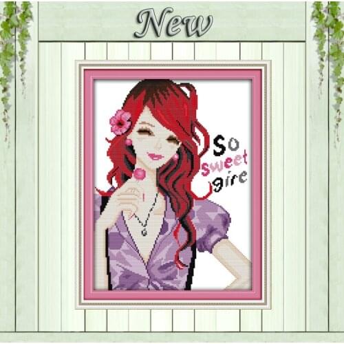 Sweet girl beautiful home wall Decor painting counted print on canvas DMC 11CT 14CT kits Cross Stitch embroidery needlework Sets