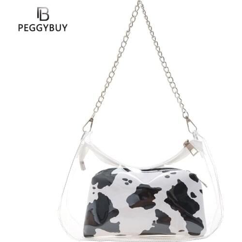 Fashion Women Animal Pattern Printing Transparent PU Leather Shoulder Underarm Bag Ladies Chain Small Handbags Purse
