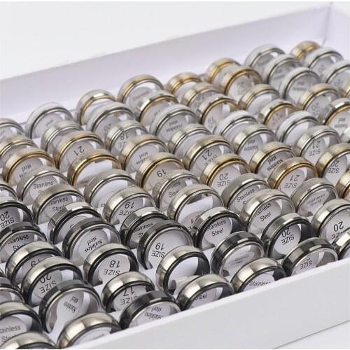 50pcs/lot Fashion Multicolor Smooth Stainless Steel Spinner Rotatable Rings Jewelry For Women Men Mix Style Wholesale