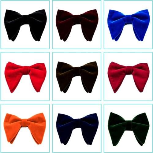 Mens Velvet Vintage Double Layer Pre-Tied Handmade Bow Tie Glitter Solid Color Tuxedo Big Oversized Adjustable Length Necktie