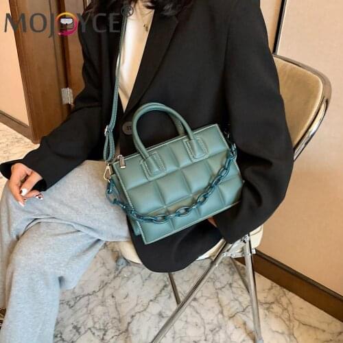 New Casual Pure Color Handbag Purse Vintage Women Checker Chain Messenger Bag Solid Color PU Leather Flap Handbags