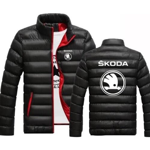 New Winter Male Skoda Car Logo Print Jacket Casual Padded Coats Mens Keep Warm Hip Hop Zipper Tops