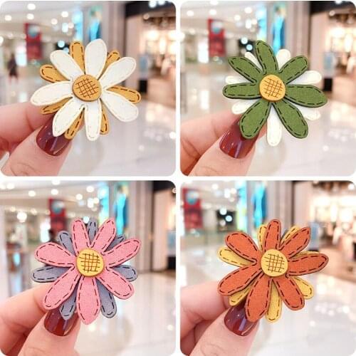 New Children Cute Candy Synthetic Leather Flower Elastic Hair Clips Girls Lovely Alloy Barrettes Hairpins Kids Hair Accessories