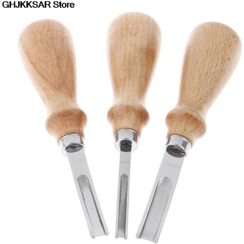 Practical DIY Leather Craft Edge Beveler Skiving Beveling Knife Cutting Hand Craft Tool with Wood Handle A4mm A6mm A8mm