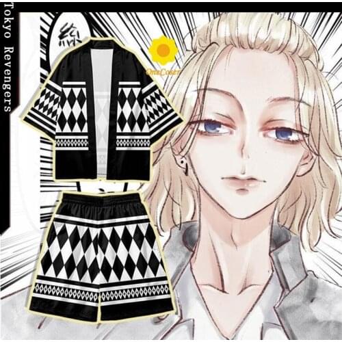 Anime Tokyo Revengers Cloak Hanagaki Takemichi Black and White Cosplay T-shirt Kimono Ken Ryuguji Haori Summer Top Shorts Tee