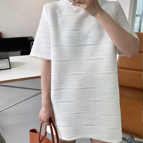 Summer Female Dress Mini Vintage Elegant Puff Sleeve A Line Loose Wave Pattern High Waist Casual White Female Clothing Korean