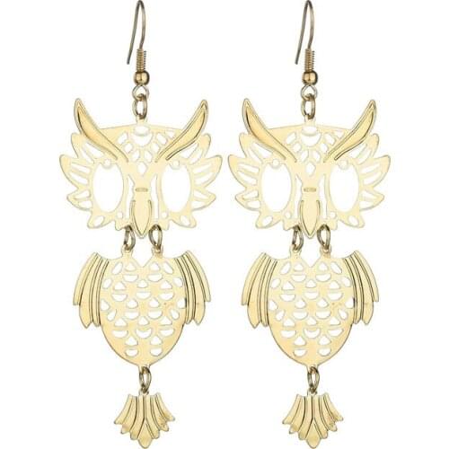 Simple Jewelry Female Fashion Earrings Personality Retro Popular Hollow Owl Pendant Earrings Gift