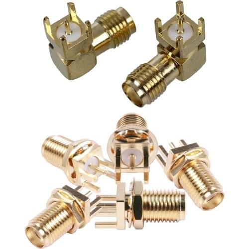 2 Pcs SMA Female Jack Panel Mount PCB Solder Connectors & 5 Pcs SMA Male Plug Center Solder PCB Mount RF Connectors Gold