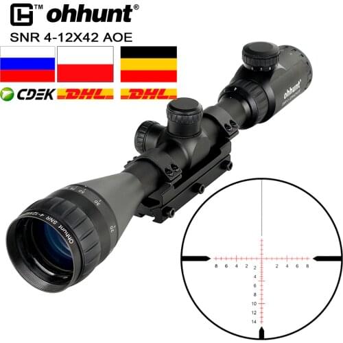 Ohhunt 4-12x42 AOE Tactical Riflescope Red Green Cross Glass Etched Reticle with One Piece Mount for Hunting Rifle Scope Sights