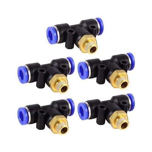 Pneumatic 9mm Thread 8mm to 8mm Tube One Touch Push In Tee Quick Fittings 5pcs