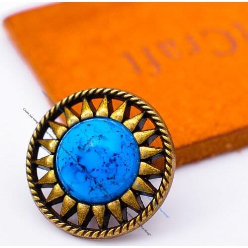 18MM Brass Turquoise Bead Metal Round Star Rope Side Leathercraft Western Headstall Saddle Bridle Belt Conchos Screw Back