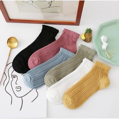 Spring and Summer Thin Mesh Korean Kawaii Cute Womens Socks Shallow Mouth Cotton Lace Invisible Socks Lovely Cotton Socks Female