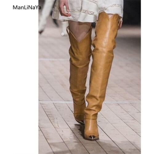 Wood Spike Heels Runway Women Boots Slip on Genuine Leather Women Chelsea Boots Brand Design Over-the-Knee Female Winter Boots