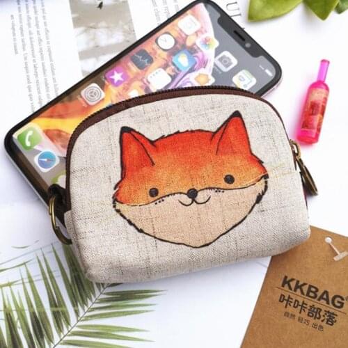 M320 Cartoon Coin Purse For Women Cute Fox Elephant Bear Printing Linen Cloth Zero Purse Women Girl Bag Wholesale