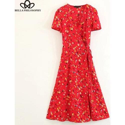 Bella Philosophy 2019 new autumn women sweet dress casual print loose mid calf female dress small floral puff sleeve dress