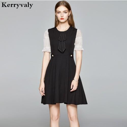 New French Mesh Stitching Bow Elegant Dress Vestidos Mujer Verano 2021 Office Lady Style Hugging Women Summer Dress K8613