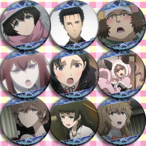1pc 58mm Steins Gate Badge Pin Brooch Makise Kurisu Labmen The Fate of The Stone Door Brooch Round Pins