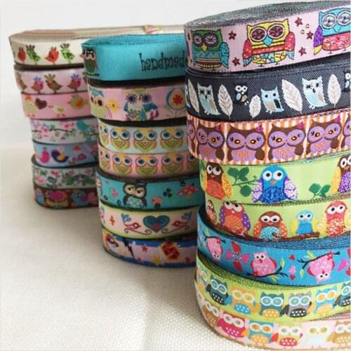 100%Polyester Birds/Owl Style Woven Jacquard Ribbon 5/8 '(16 mmx10yards) For DIY Dog Collar And Hats Home Textile Accessories
