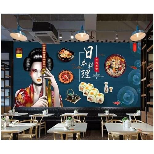 3d wallpaper custom photo mural Hand-painted Japanese food sushi lady dining home decor living room wallpaper for walls 3 d