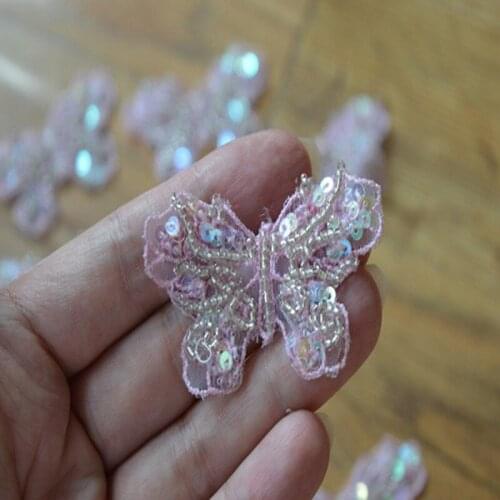 5pc/lot)Free shipping butterfly beads Wedding Dress Decorated brown 3D Organza Flower Applique Sew On Lace Patches-091017